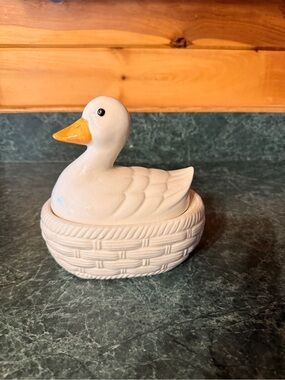 Vintage White Ceramic Duck Tureen